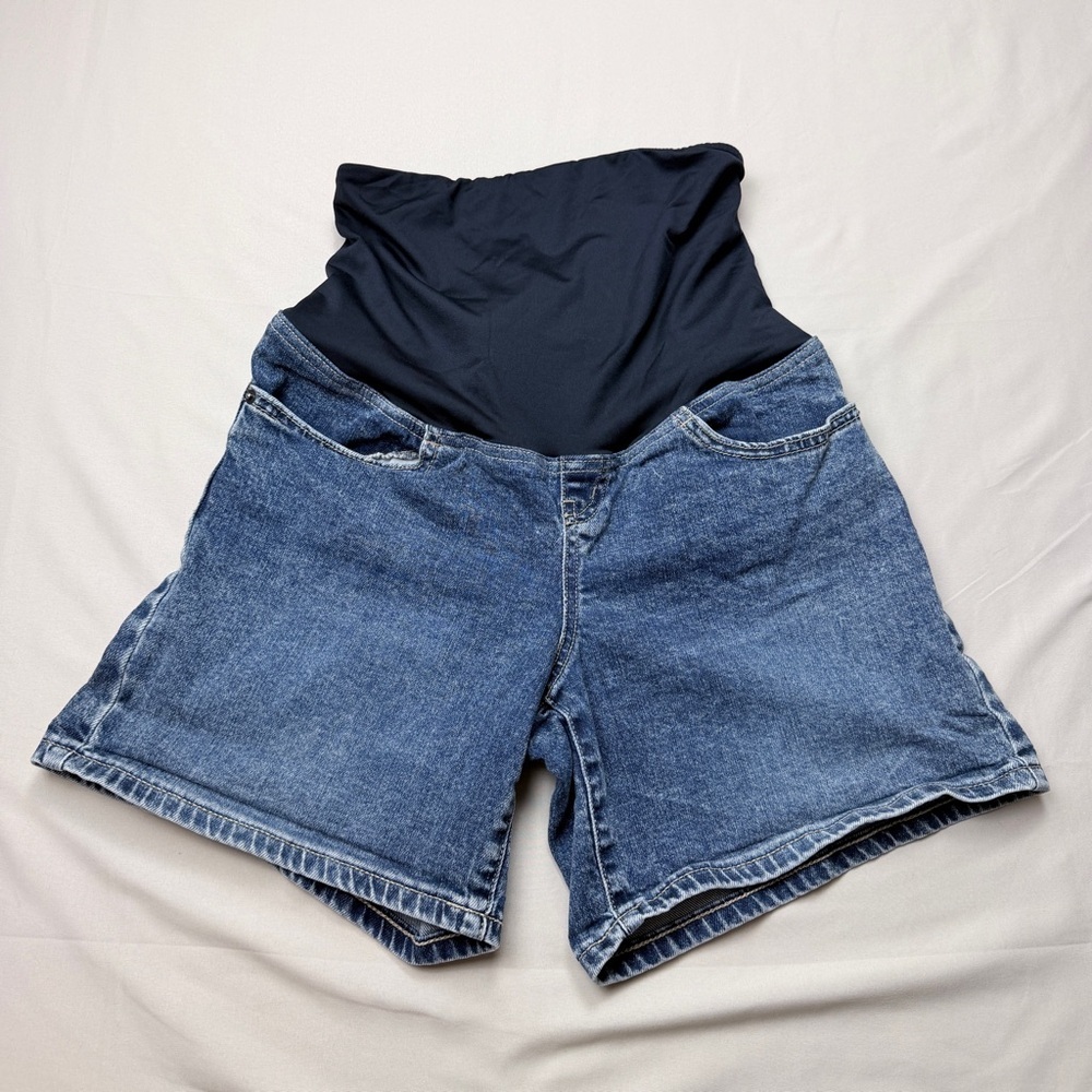 Isabel Maternity by Ingrid & Isabel Blue Denim Shorts with Black Waistband